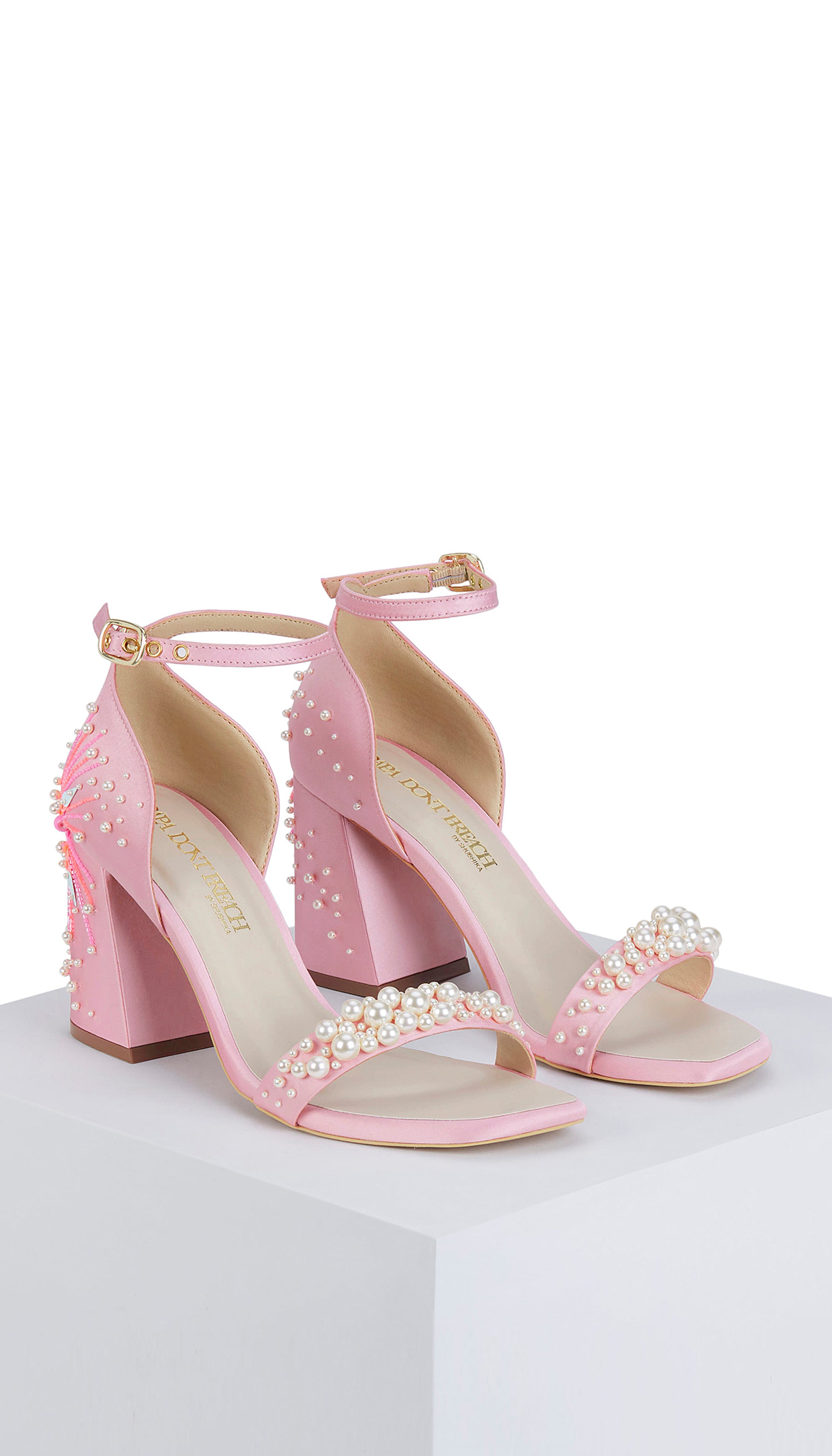 BETSEY JOHNSON Hot Pink Satin CELESTT Rhinestone Bow Peep Toe Heels Sz 8.5  $130 | eBay